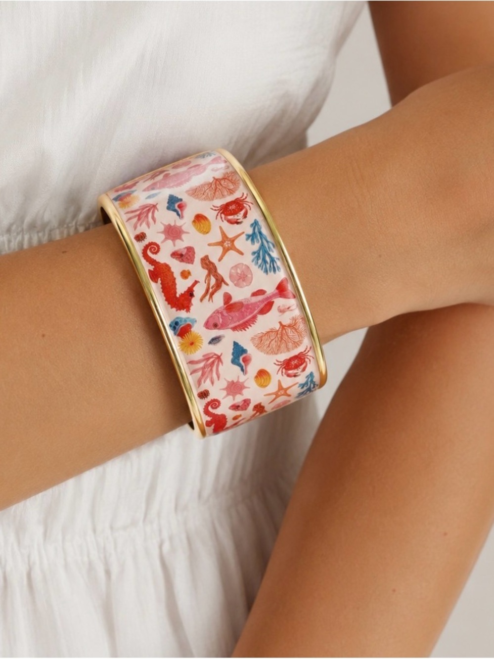 House of Harlow 1960 Sea Life Bracelet Enamel Cuff Bangle NWT
